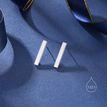 Sterling Silver Long Geometric Bar Stud Earrings, 3 of 12
