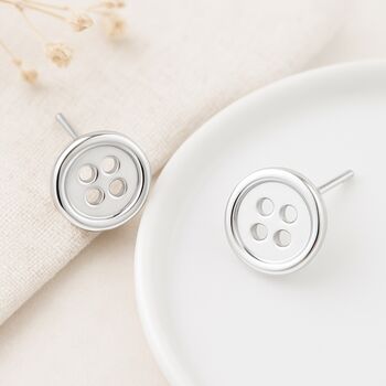 Sterling Silver Button Stud Earrings, 2 of 4