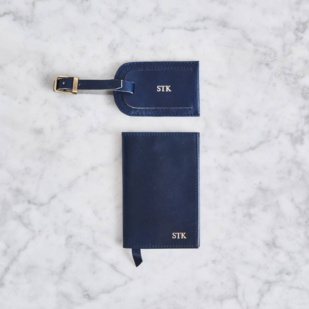 matching leather passport cover and luggage tag set by vida vida