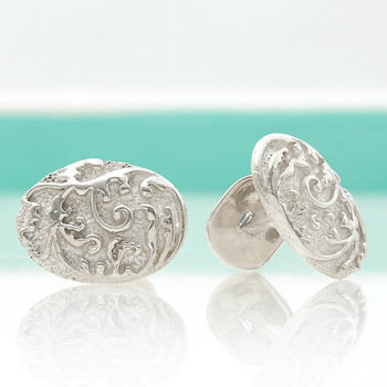 Solid Sterling Silver Baroque Cufflinks, 2 of 4
