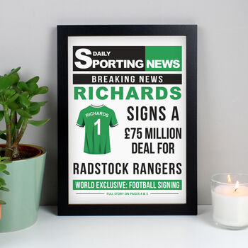 Personalised Football Signing Newspaper Framed Print, 7 of 9