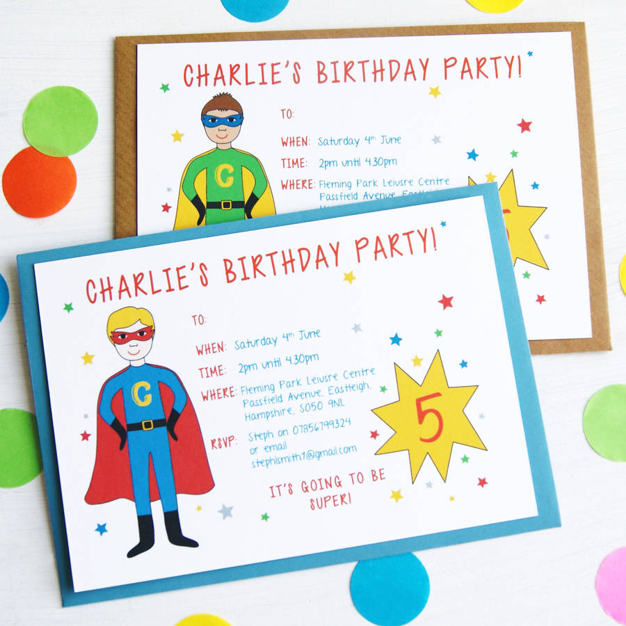 superhero personalised birthday party invitations by ...