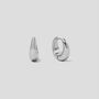 Teardrop Domed Silver Huggie Hoop Earrings In Rhodium Plated Sterling Silver, thumbnail 1 of 5