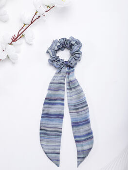 100% Silk Scarf Scrunchie Stripes Blue, 2 of 2