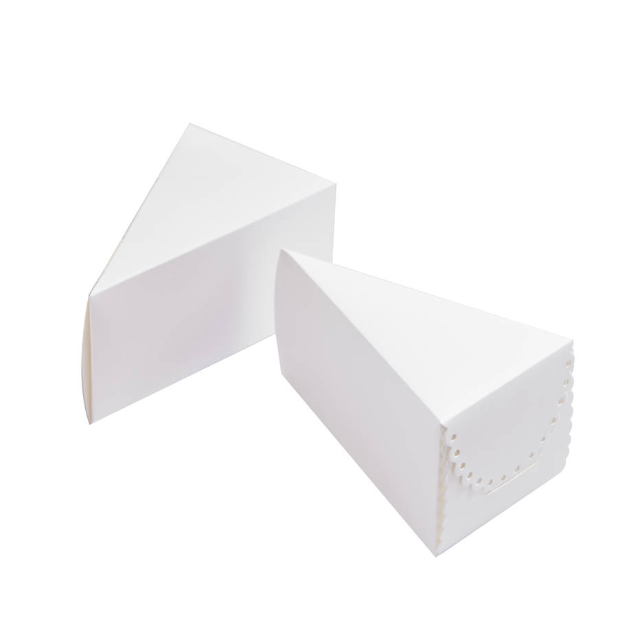 white scalloped edge wedding day cake boxes by ginger ray