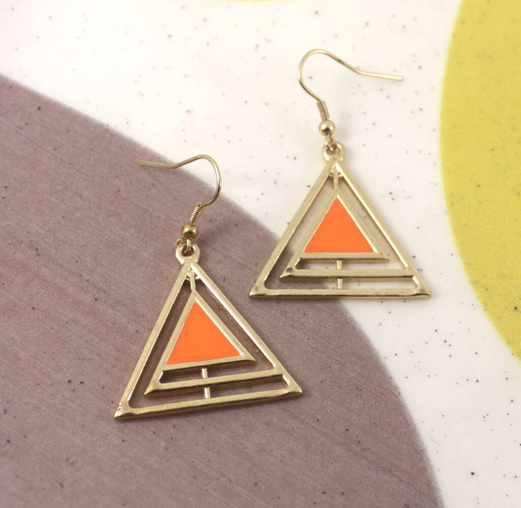 Neon Orange Triangle Drop Earrings By Lucy Loves Neko