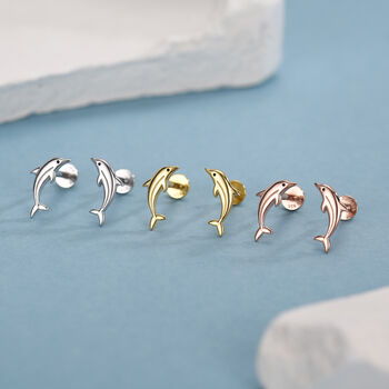 Sterling Silver Dolphin 16 G Flat Back Earrings, 4 of 11