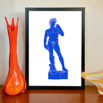 David Statue Blue Linocut Print, 3 of 5