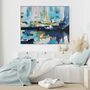 Blue And White Abstract Acrylic Canvas Framed Art, thumbnail 5 of 5
