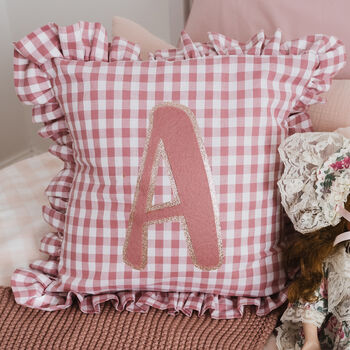 Rose Ruffle Letter Cushion Personalised Nursery Decor, 5 of 5