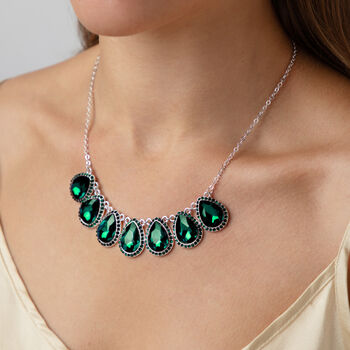 Green Teardrop Crystal Pendant Necklace, 2 of 3
