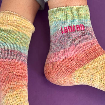 Personalised Rainbow Chenille Bed Socks, 2 of 3