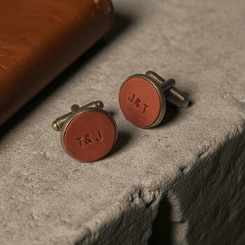 Navy Blue Initial Leather Cufflinks 3rd Anniversary, 5 of 5