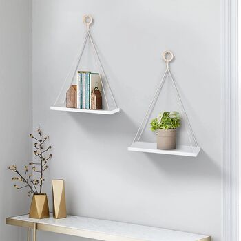 White Wall Mounted Floating Shelf With Rope, 8 of 9