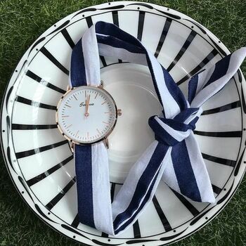 Blue Stripe Cloth Summer Wristwatch For Women, 4 of 6