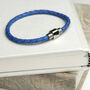 Personalised Men's Woven Cobalt Blue Leather Bracelet, thumbnail 5 of 5