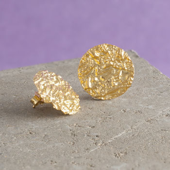 Hammered Disc Earrings In Gold Plate And Silver, 3 of 4