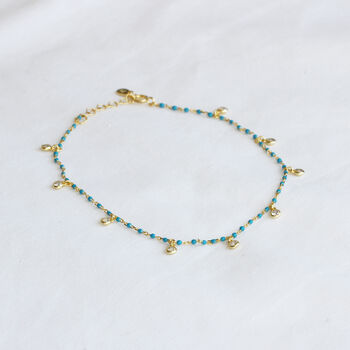 Cz Turquoise Gold Plated Or Sterling Silver Anklet, 4 of 5