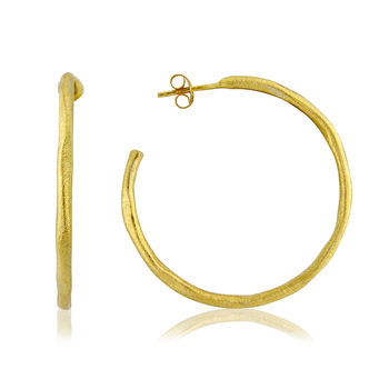 Olivera Large Brushed Gold Plated Hoop Earrings, 2 of 5