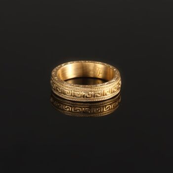 Gold Plated Vintage Greek Key Pattern Steel Band Ring, 6 of 9