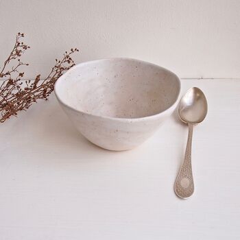 Handmade White Speckled Pottery Cereal Bowl, 3 of 6