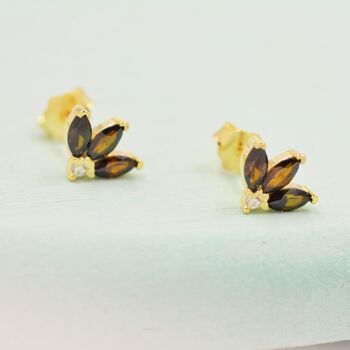 Sterling Silver Coffee Cz Marquise Cluster Stud Earrings, 5 of 12