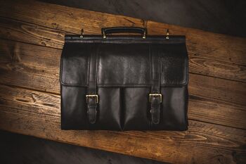 Black Leather Briefcase Laptop Bag Messenger, 2 of 12