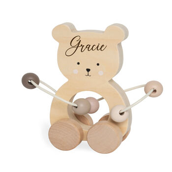 Personalised Wooden Natural Teddy Motor Pull Toy, 2 of 3