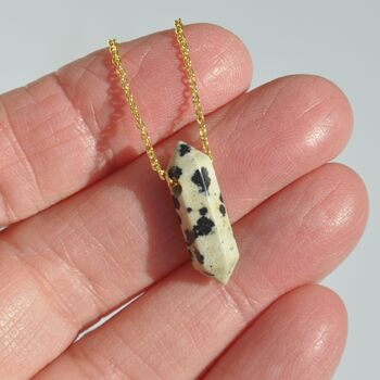 Gold Plated Crystal Double Point Dainty Necklace Rose Quartz, Amethyst, Malachite, Turquoise, 5 of 12