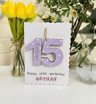 Personalised 15th Birthday Card Wooden Number Gift, 4 of 4