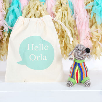 Dachshund Sausage Dog Rattle And Personalised Gift Bag, 3 of 6