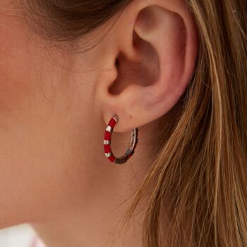 Blue Enamel Stripe Sterling Silver Hoop Earrings Zirconia Interior, 10 of 10