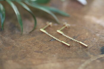 Madison Gold Bar Chain Dangly Earrings, 3 of 3