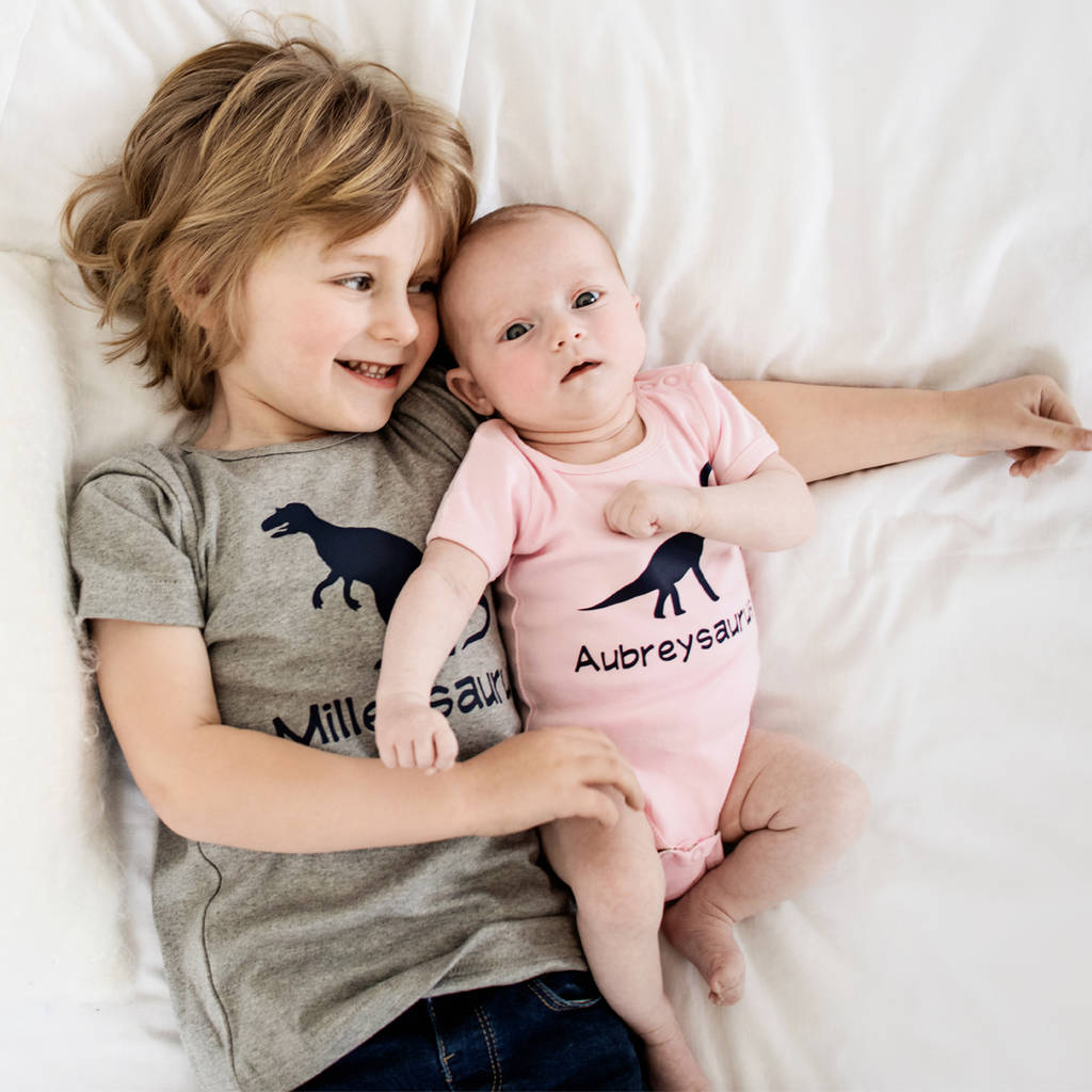 Brother And Sister Dinosaur T Shirt And Babygrow Set, 1 of 12