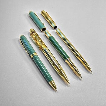Green And Gold Metal Four Piece Pen Gift Set, 3 of 8