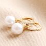 Pearl Drop Crystal Huggie Hoop Earrings In Gold, thumbnail 1 of 2