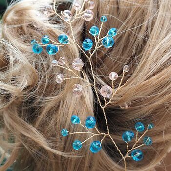 Blue And Blush Pink Crystal Bridal Hair Vine, 6 of 9