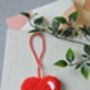 Red Heart Punch Needle Bag Charm And Car Mirror Hanging, thumbnail 2 of 4