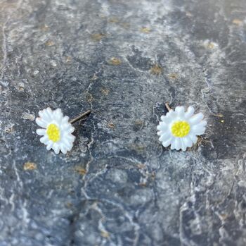 White Daisy April Birth Flower Stud Earrings, 2 of 4