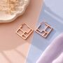 Square Art Deco Geometric Silver Hoop Earrings, thumbnail 5 of 7