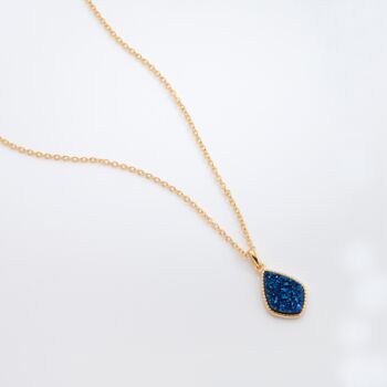 Blue Druzy Crystal 18k Gold Plated Necklace, 5 of 6