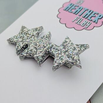 Silver Star Glitter Hair Clip / Festival Hair Accessories / Christmas And Stocking Filler Gift, 3 of 3