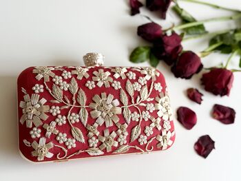 Delhi Dark Red Silk Clutch | Bridal Evening Bag | With Gift Box, 6 of 7