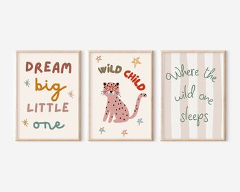 Childrens Scandi Themed 'wild child' Wall Print Set For Bedroom Or Nursery, 5 of 5