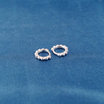 Silver Beaded Hoops, Tiny Huggie Hoops, Minimalistic Hoops, 3 of 8