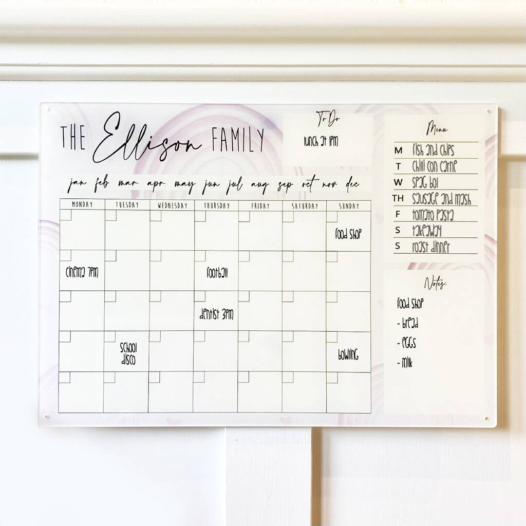 Personalised Family Acrylic Monthly Wall Calendar By Daisy Maison 