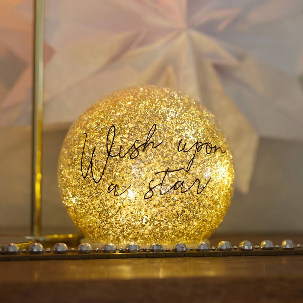 Personalised Medium LED Gold Glitter Light Globe By Lisa Angel