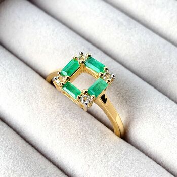 Art Deco Emerald Square Ring, 2 of 7