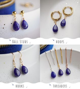 Lapis Lazuli Teardrop Stud Earrings, 3 of 11