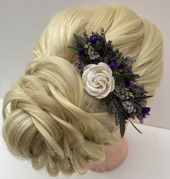 Dried Flower White And Purple Hair Comb, 3 of 5